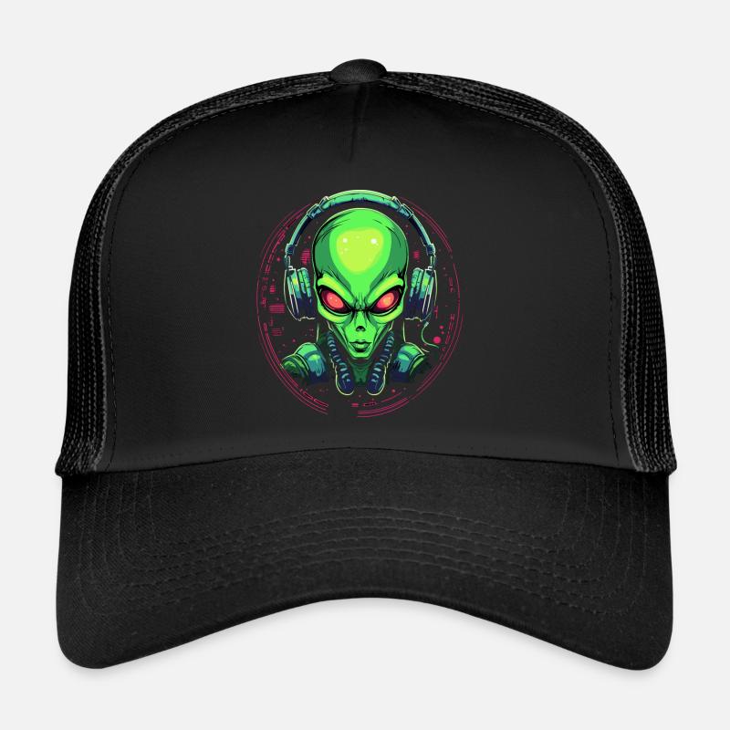 Alien mit Kopfhörer Ausserirdischer DJ Musik Trucker Cap