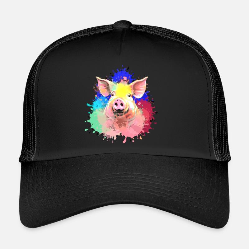 Cochon, coloré, éclaboussures de couleur, peinture Casquette trucker 