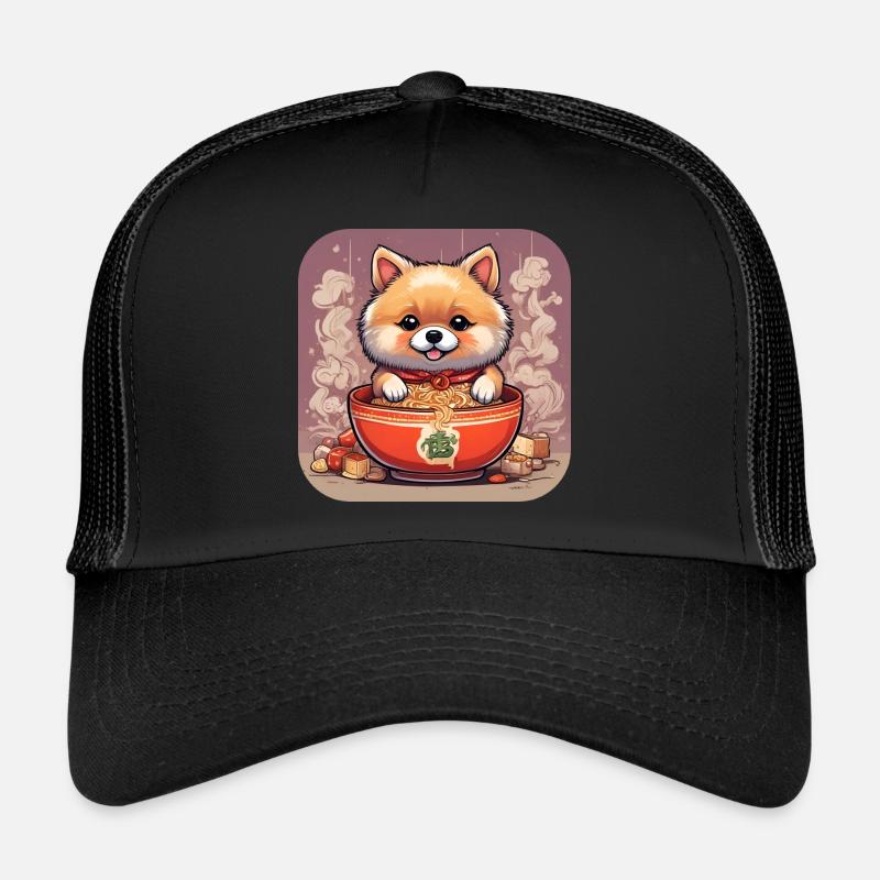 Chien mignon avec des nouilles Ramen Casquette trucker 