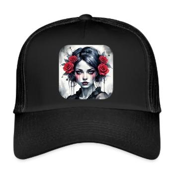 Cool Gothic Punk Girl with Red Roses - Trucker Cap - black/black - Front