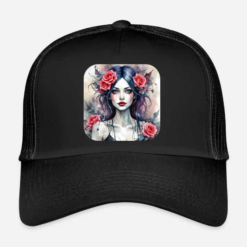 Fille punk gothique cool avec des roses rouges Casquette trucker 