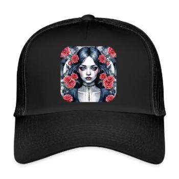 Cool Gothic Punk Girl with Red Roses - Trucker Cap - black/black - Front