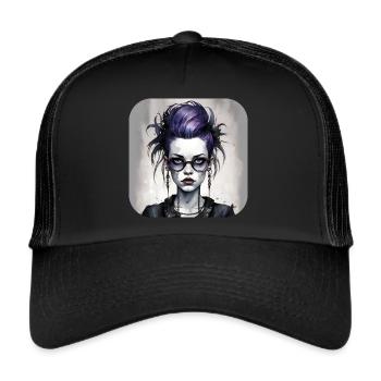 Cool Gothic Punk Girl - Trucker Cap - black/black - Front