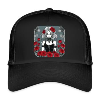 Cool Gothic Punk Girl with Red Roses - Trucker Cap - black/black - Front