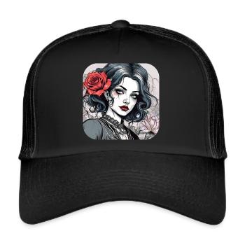 Cool Gothic Punk Girl with Red Ros - Trucker Cap - black/black - Front