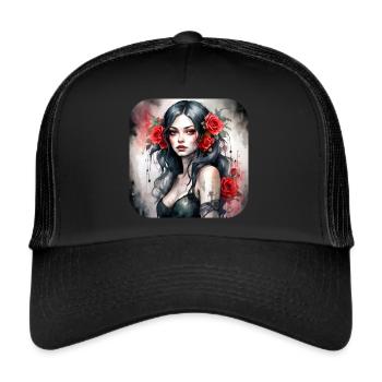 Cool gothic punk girl with red roses - Trucker Cap - black/black - Front