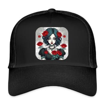 Cool gothic punk girl with red roses - Trucker Cap - black/black - Front