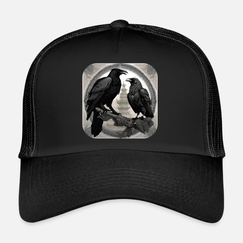 Wikinger Raben Hugin und Munin - Trucker Cap - Schwarz/Schwarz