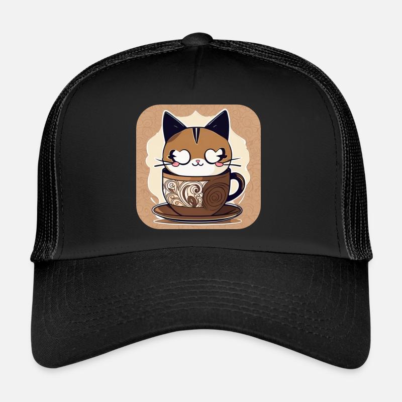 Chat de café mignon - Casquette trucker  - noir/noir