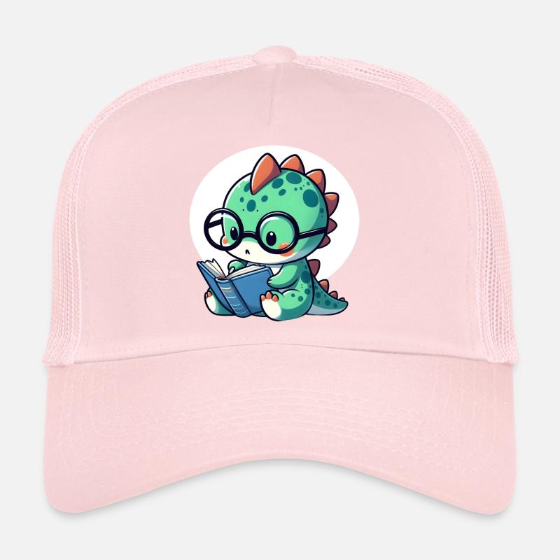 Dino with reading glasses reading book Trucker Cap