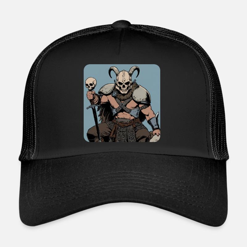 Guerrier viking avec masque de crâne et cornes Casquette trucker 