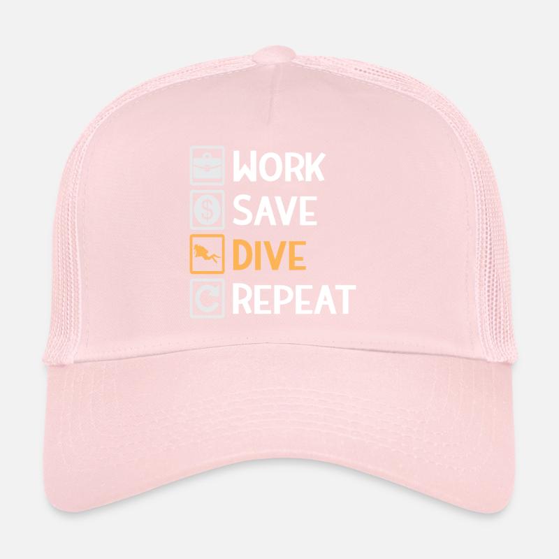 Work, Save, Dive, Repeat – Dive Life Trucker Cap
