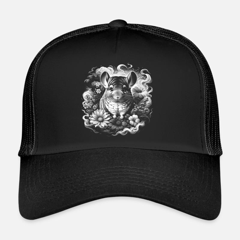 Chinchilla doux avec des fleurs et des nuages Casquette trucker 