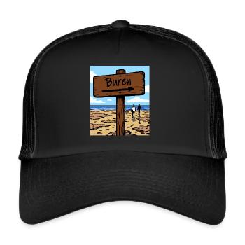Buren Ameland Urlaubsort - Trucker Cap - Schwarz/Schwarz - Vorne