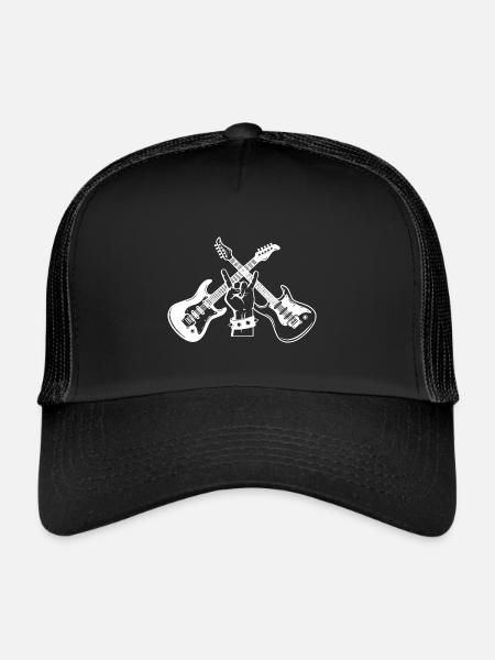 Guitare cadeau rock concert de concert groupe - Casquette trucker  - noir/noir - Devant