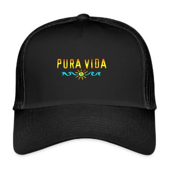 Funny sayings, Pura Vida Beautiful life All good - Trucker Cap - black/black - Front