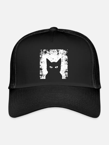 Tolle Katzen Silhouette ! Geschenkidee Katze - Trucker Cap - Schwarz/Schwarz - Vorne