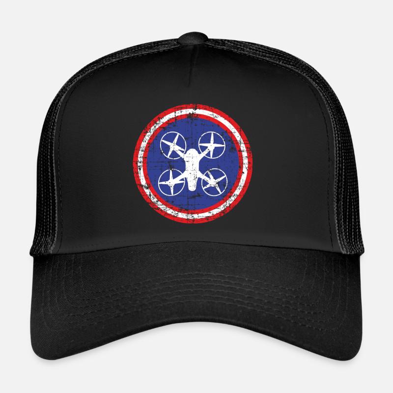 Rundes Zeichen mit Quadrocopter in der Mitte Trucker Cap