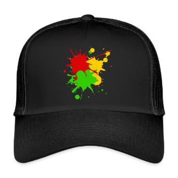 Reggae Farben Afrika Roots Flagge Farbspritzer - Trucker Cap - Schwarz/Schwarz - Vorne