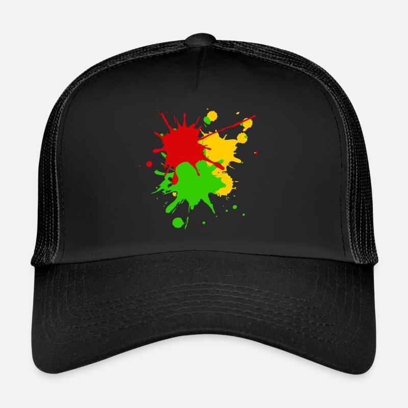 Reggae couleurs Afrique Roots Drapeau Éclaboussures de couleur Casquette trucker 