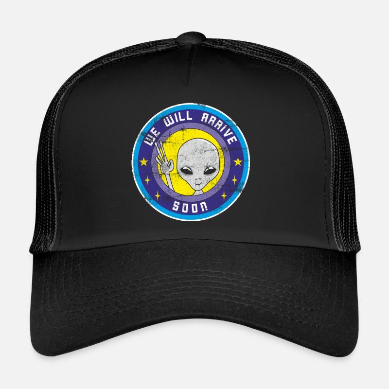 Alien wird bald mit UFO aus dem Weltraum kommen. - Trucker Cap - Schwarz/Schwarz
