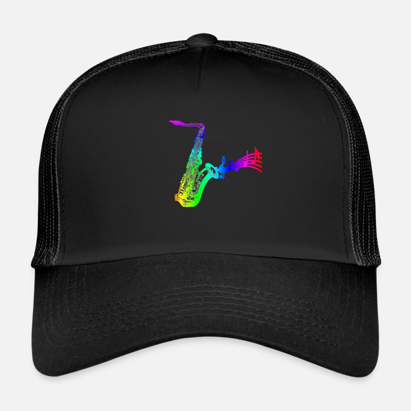 saxophone avec des notes colorées - Casquette trucker  - noir/noir