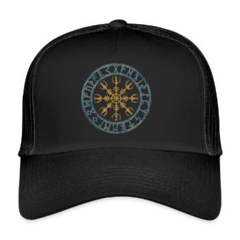 Vintage Helmet of Awe Viking Symbol Runes - Trucker Cap - black/black - Front