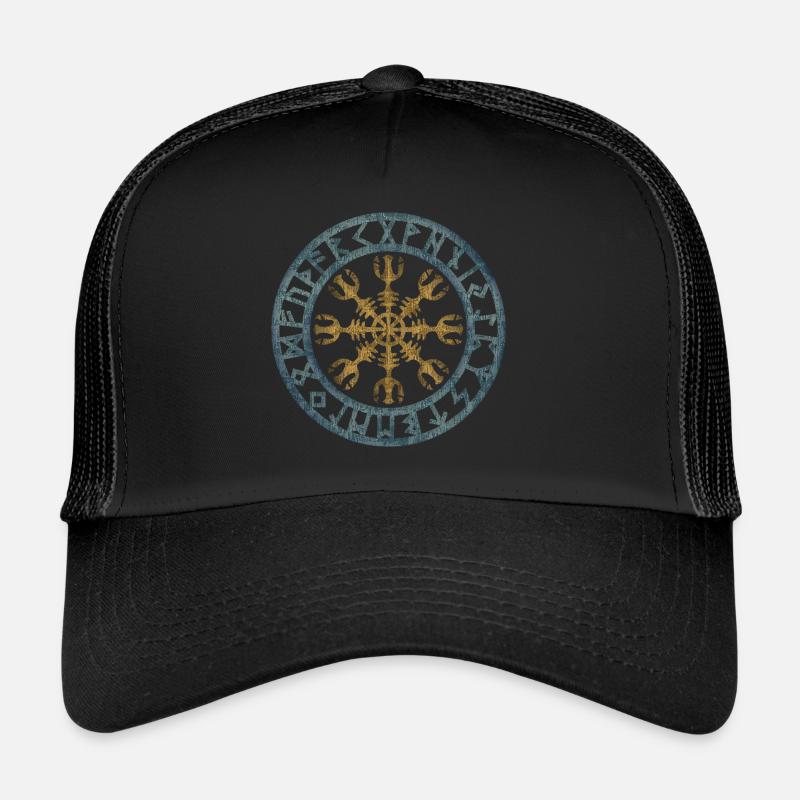 Vintage Helm der Ehrfurcht Awe Viking Symbol Runen - Trucker Cap - Schwarz/Schwarz