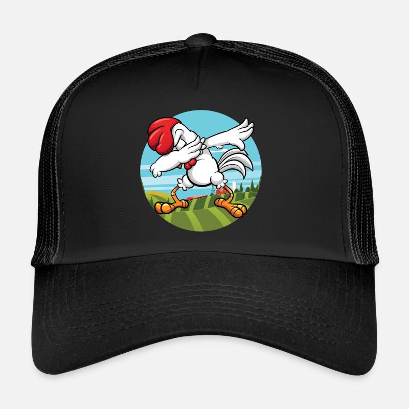 Dabbing Chicken | Tanzender Bauernhof Tierhahn - Trucker Cap - Schwarz/Schwarz