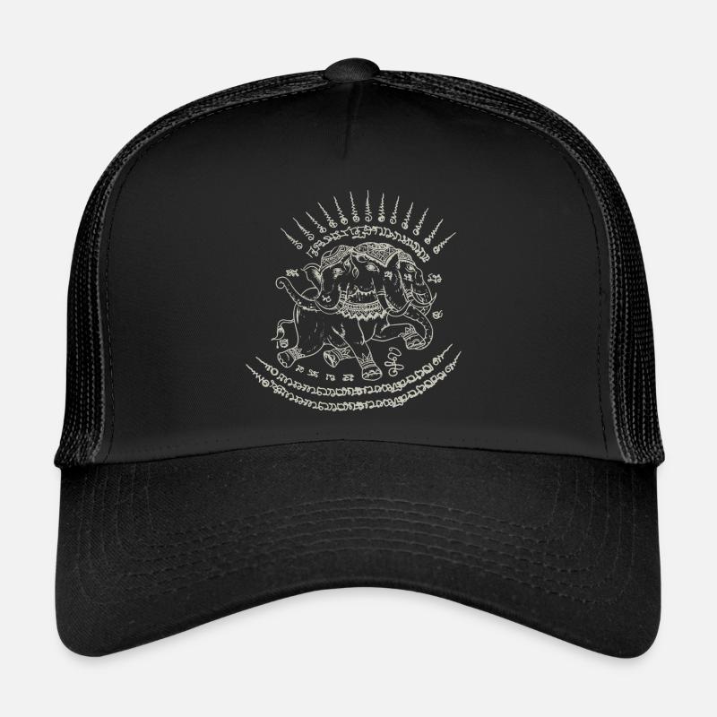 Sak Yant Thai Tattoo Dreiköpfiger Elefant Geschenk - Trucker Cap - Schwarz/Schwarz