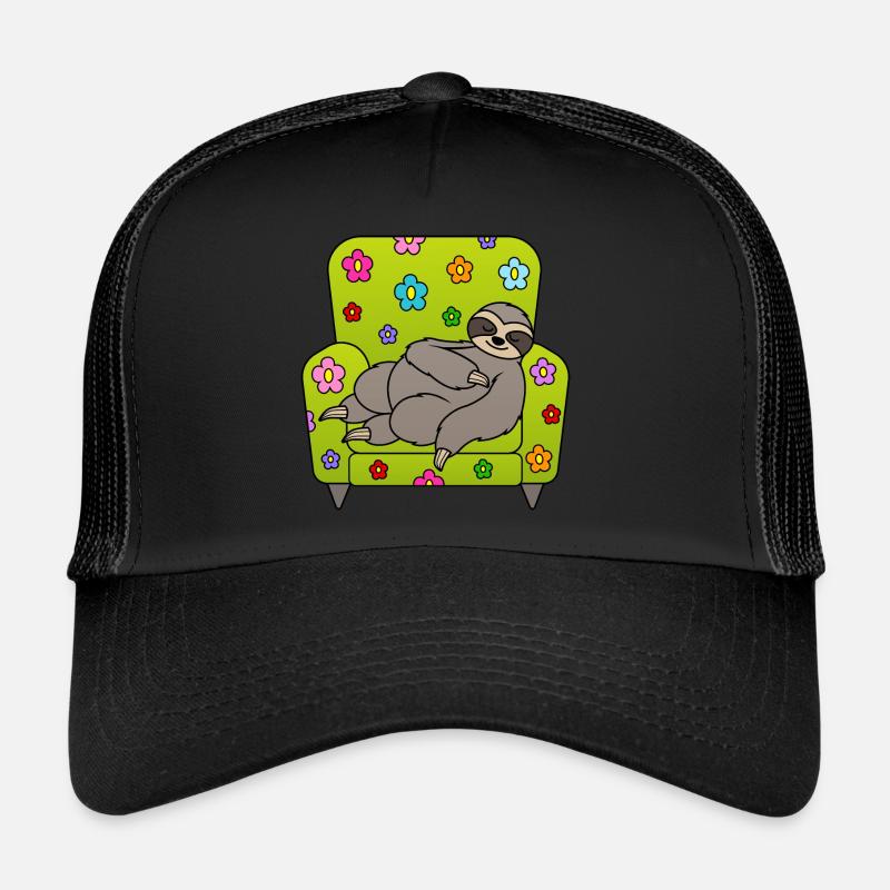 Sloth armchair spring tiredness spring flowers - Trucker Cap - black/black