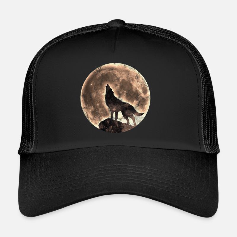 Heulender Wolf mit Vollmond im used look Trucker Cap