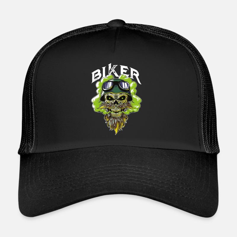 biker skull motorcycle - Trucker Cap - black/black