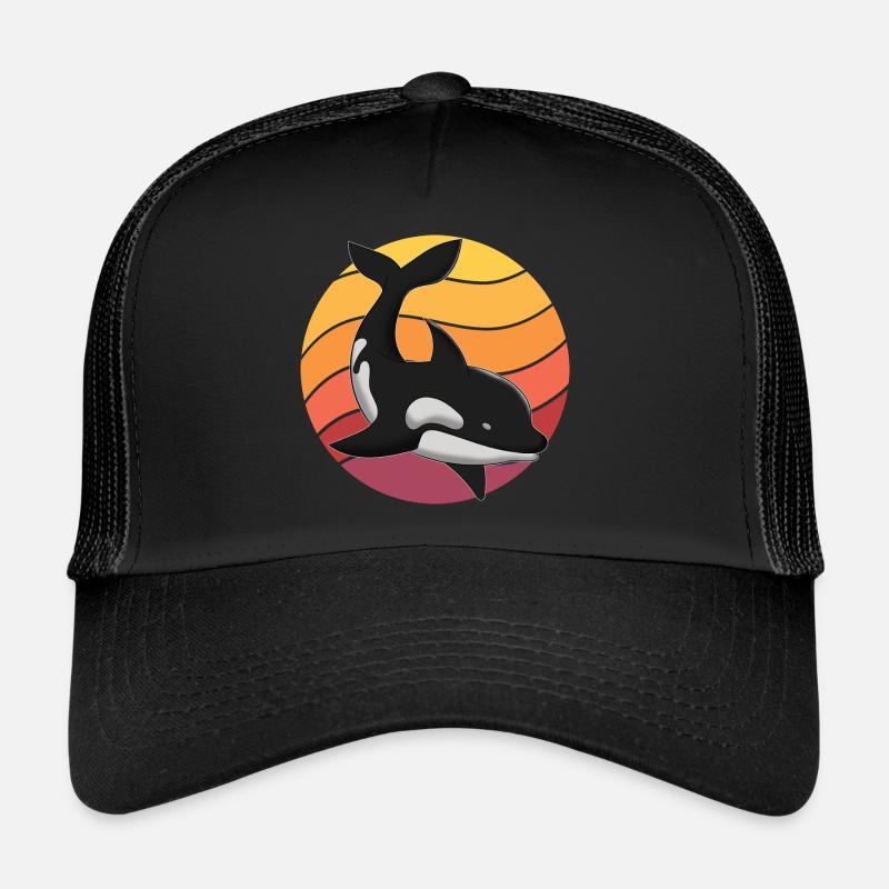 Coucher de soleil à épée baleine tueuse Orca Casquette trucker 