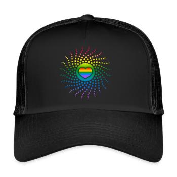 Rainbow Heart, Gay Pride, LGBT, LGBTQ, Rave, CSD - Trucker Cap - black/black - Front