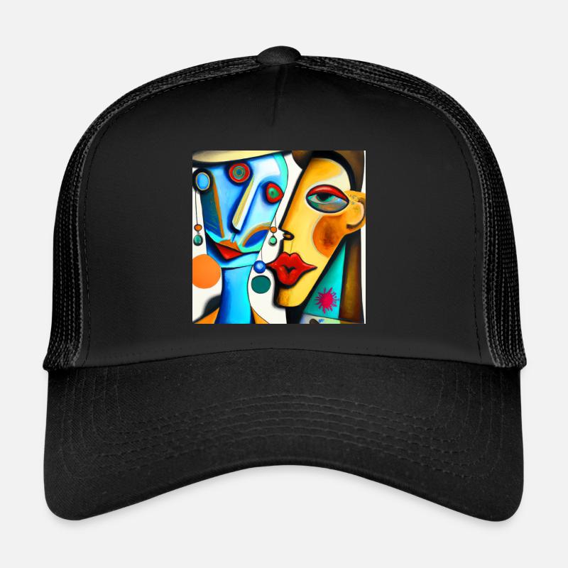 Zwei Gesichter im Style Picassos - Trucker Cap - Schwarz/Schwarz