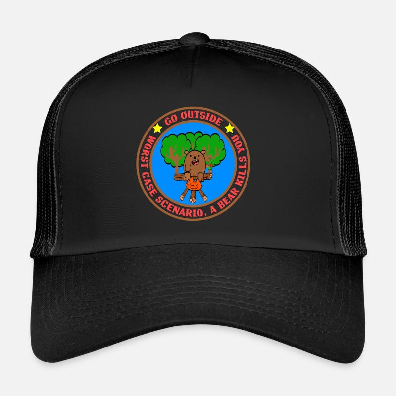 Go Outside Worst Case Scenario A Bear Kills You - Trucker Cap - Schwarz/Schwarz