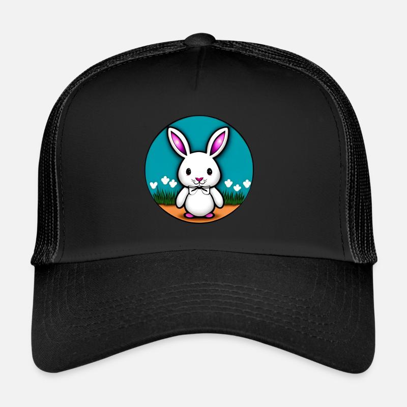 Lapin blanc mignon Lapin de Pâques blanc doux - Casquette trucker  - noir/noir