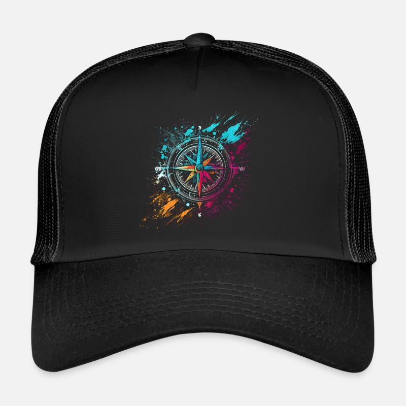 Bunter Airbrush Graffiti Kompass - Trucker Cap - Schwarz/Schwarz
