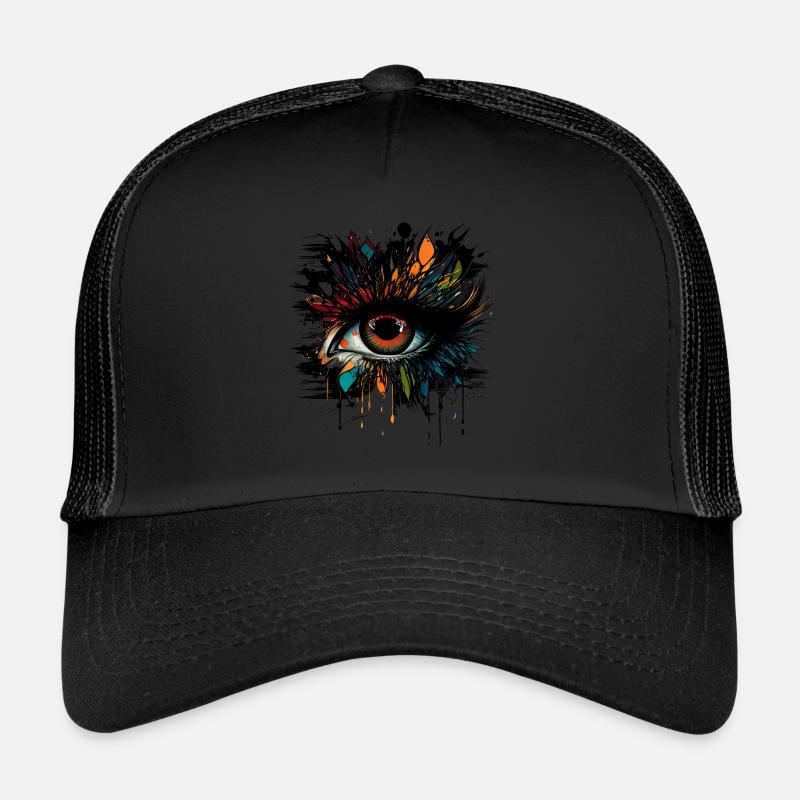 Œil psychédélique avec des détails colorés à l’aérographe Casquette trucker 