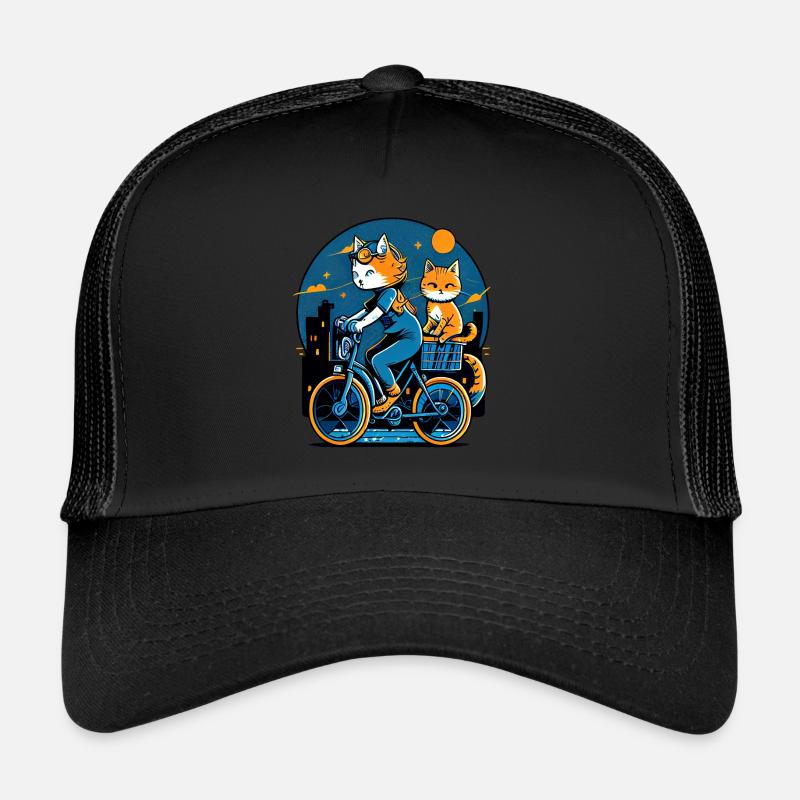 Cool Comic Cats Ride Bikes Trucker Cap