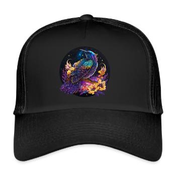Oiseau de nuit, merle, rossignol, fleurs, en détresse - Casquette trucker  - noir/noir - Devant