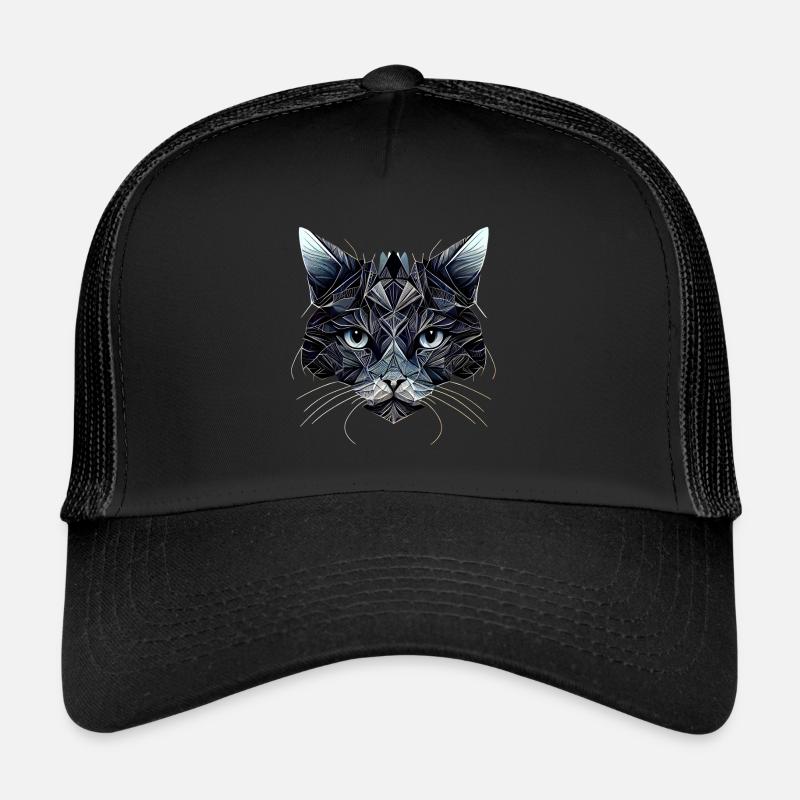 Visage de chat noir avec motifs géométriques Casquette trucker 
