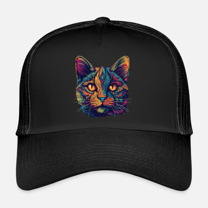 Psychedelic cat face with colorful patterns Trucker Cap