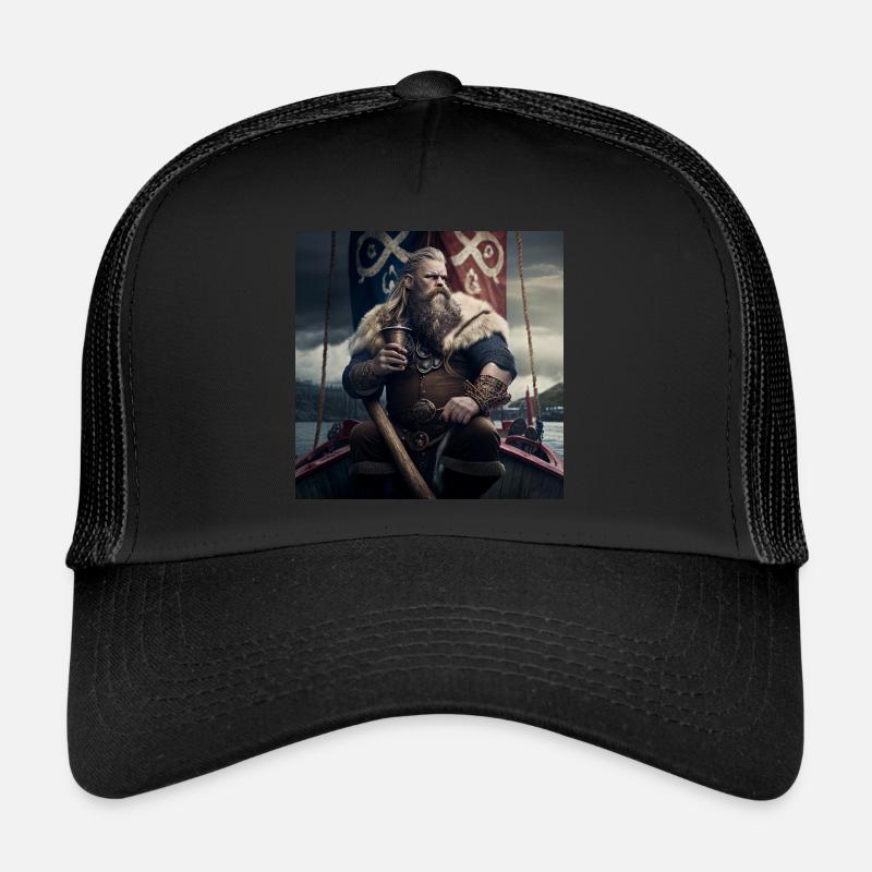 Vikings avec une cruche d’hydromel sur son navire - Casquette trucker - noir/noir