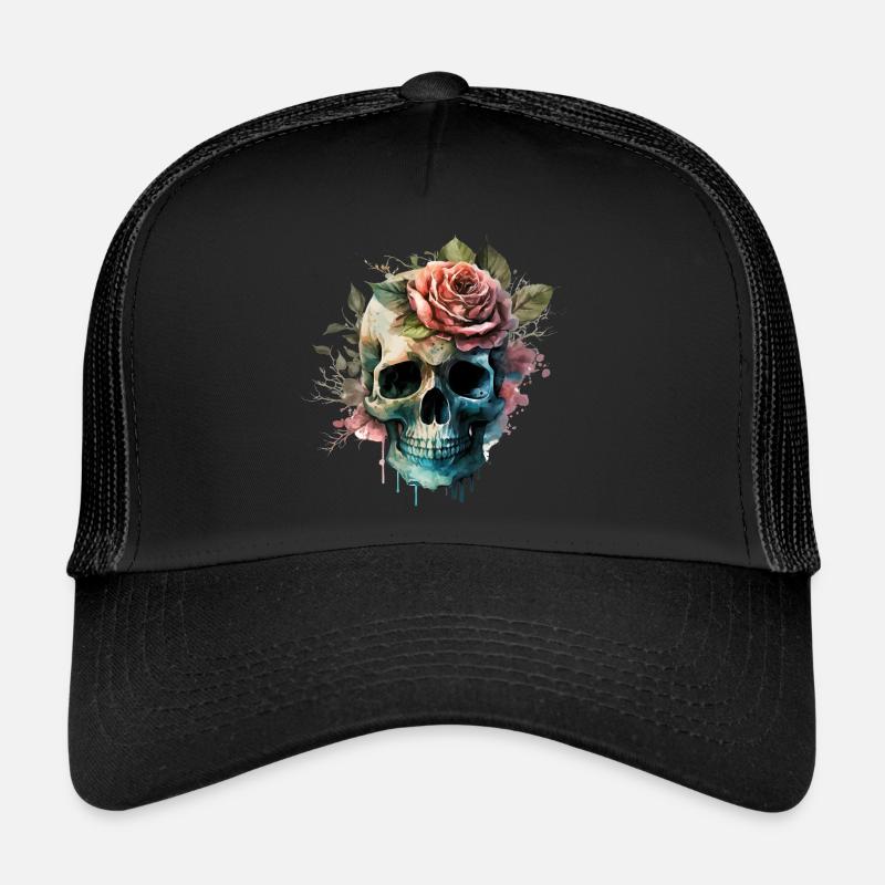Skull with flowers - Skull Dia De Los Muertos Trucker Cap