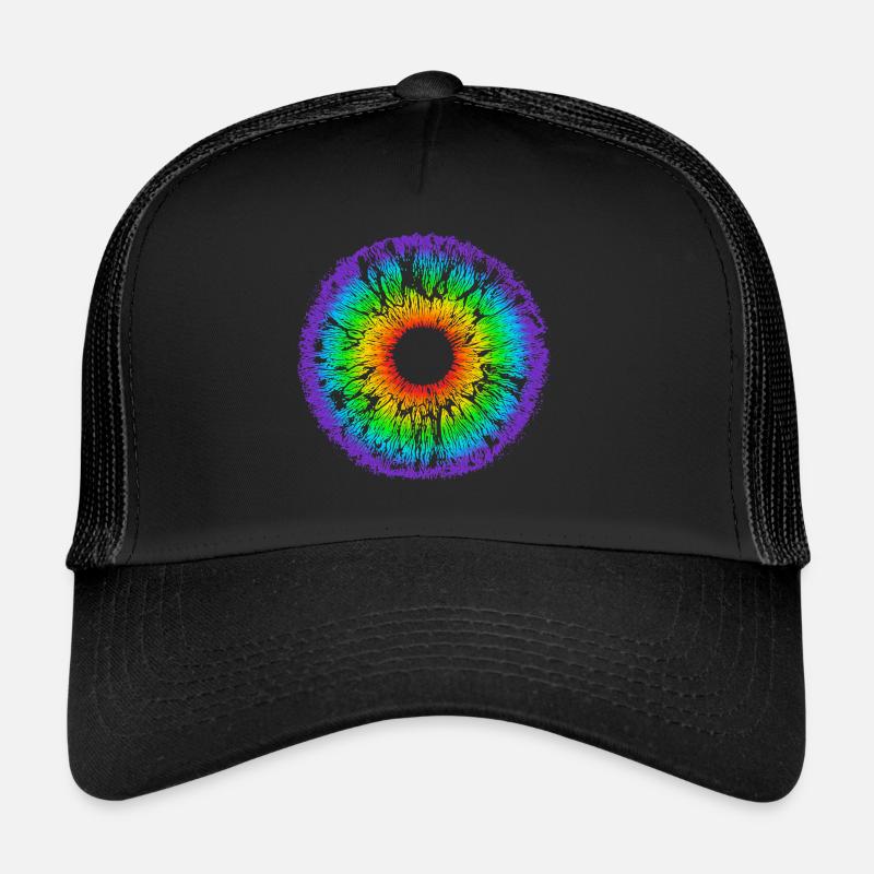 Regenbogen Auge, Iris, LGBT, Gay Pride, Mandala - Trucker Cap - Schwarz/Schwarz