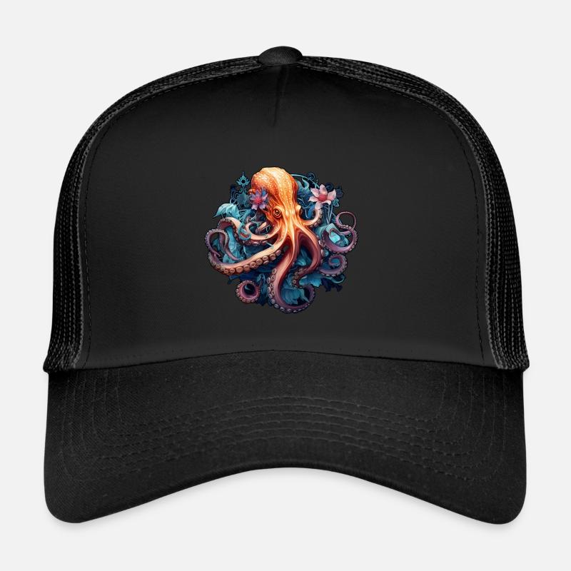 Beautiful octopus with flowers boho style Trucker Cap