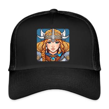 Niedliche Wikingerin Germanin Schildmaid Comic - Trucker Cap - Schwarz/Schwarz - Vorne