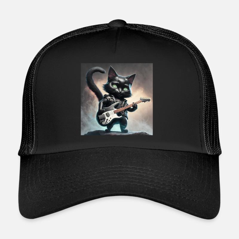 Rocker Guitar Glitter Cat: Cute & Rebellious - Trucker Cap - black/black